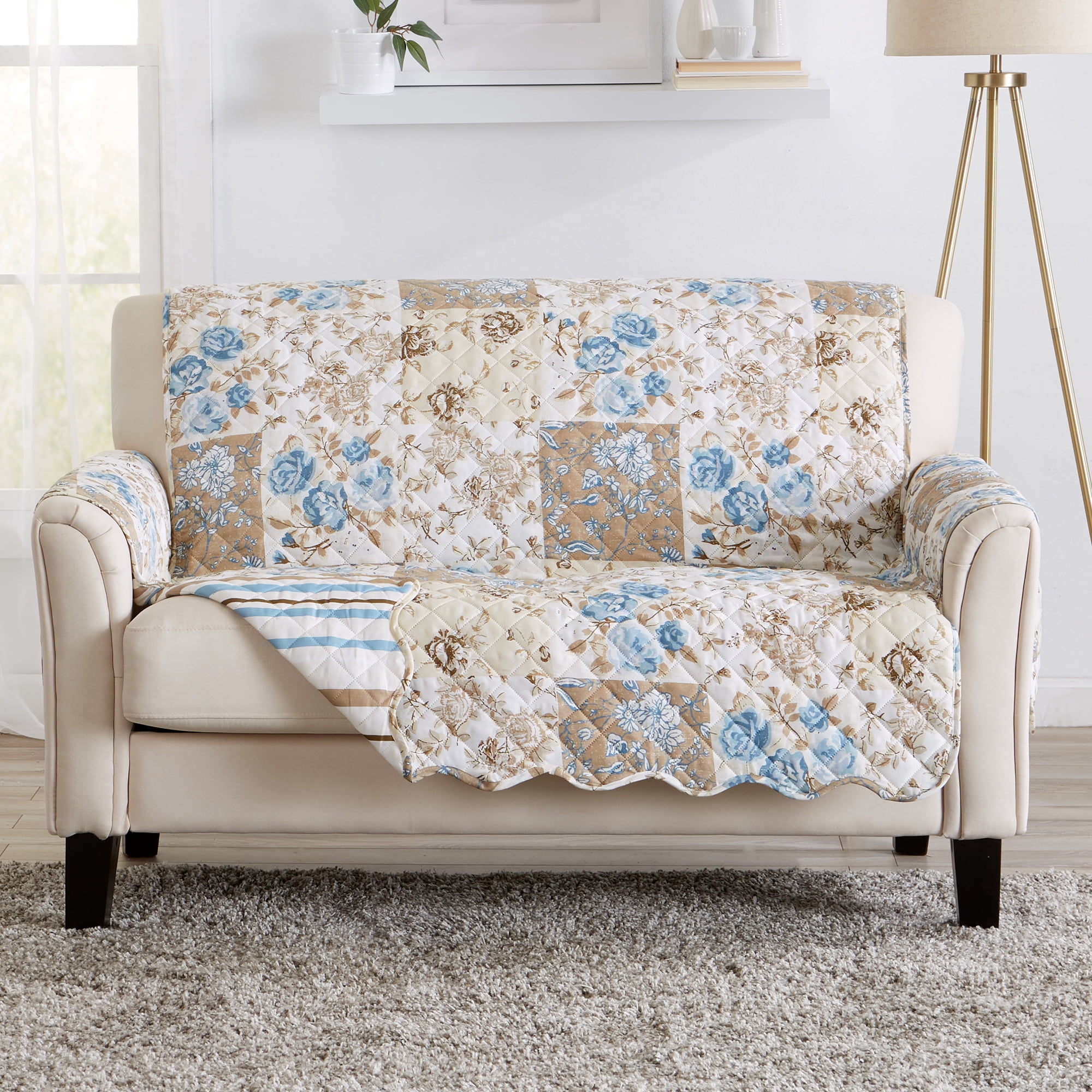 Great Bay Home Patchwork Scalloped Printed Recliner Protector - Taupe