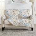 thumbnail image 1 of Great Bay Home Floral Patchwork Reversible Washable Pet Furniture Protector  (54" Love Seat, Taupe / Blue), 1 of 7