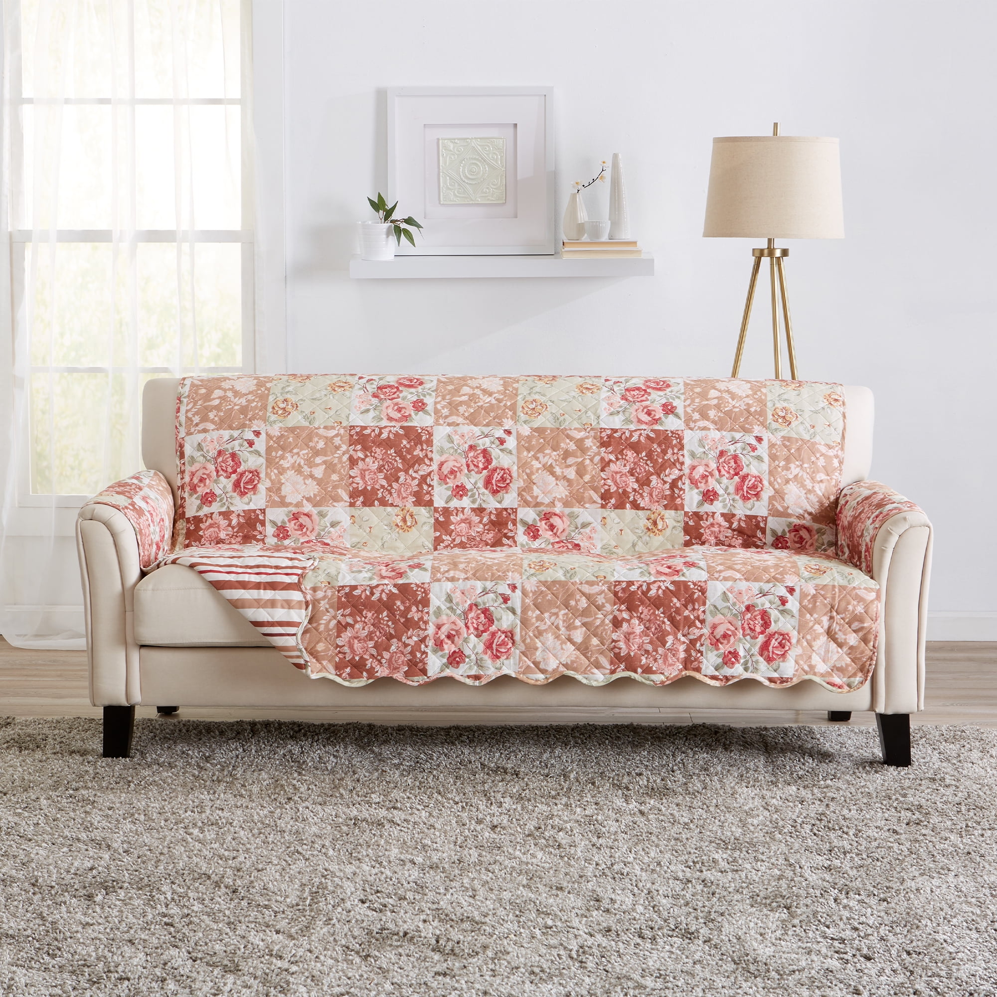 Reversible Quilted Furniture Protector, Machine Washable Slipcover, Sofa, Burgundy / Taupe