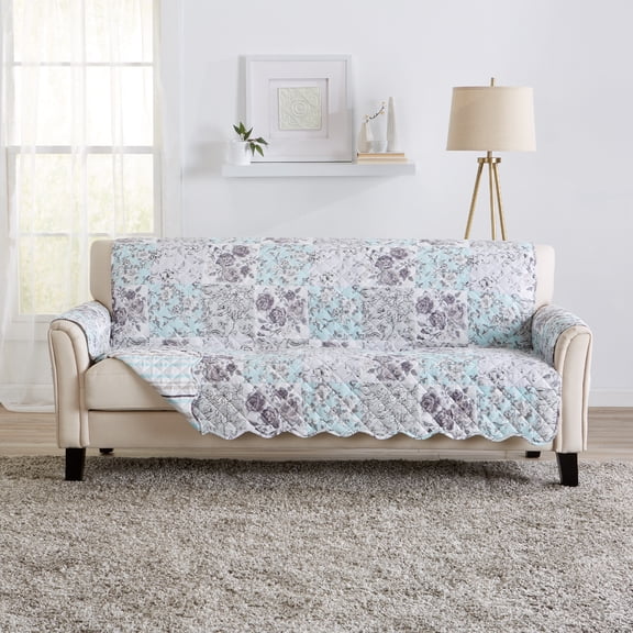 Reversible Quilted Furniture Protector, Machine Washable Slipcover, Sofa, Gray / Aqua