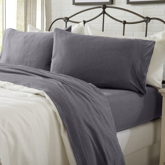 Cotton Heathered Melange Jersey Knit Bed Sheet Set (California King, Charcoal)