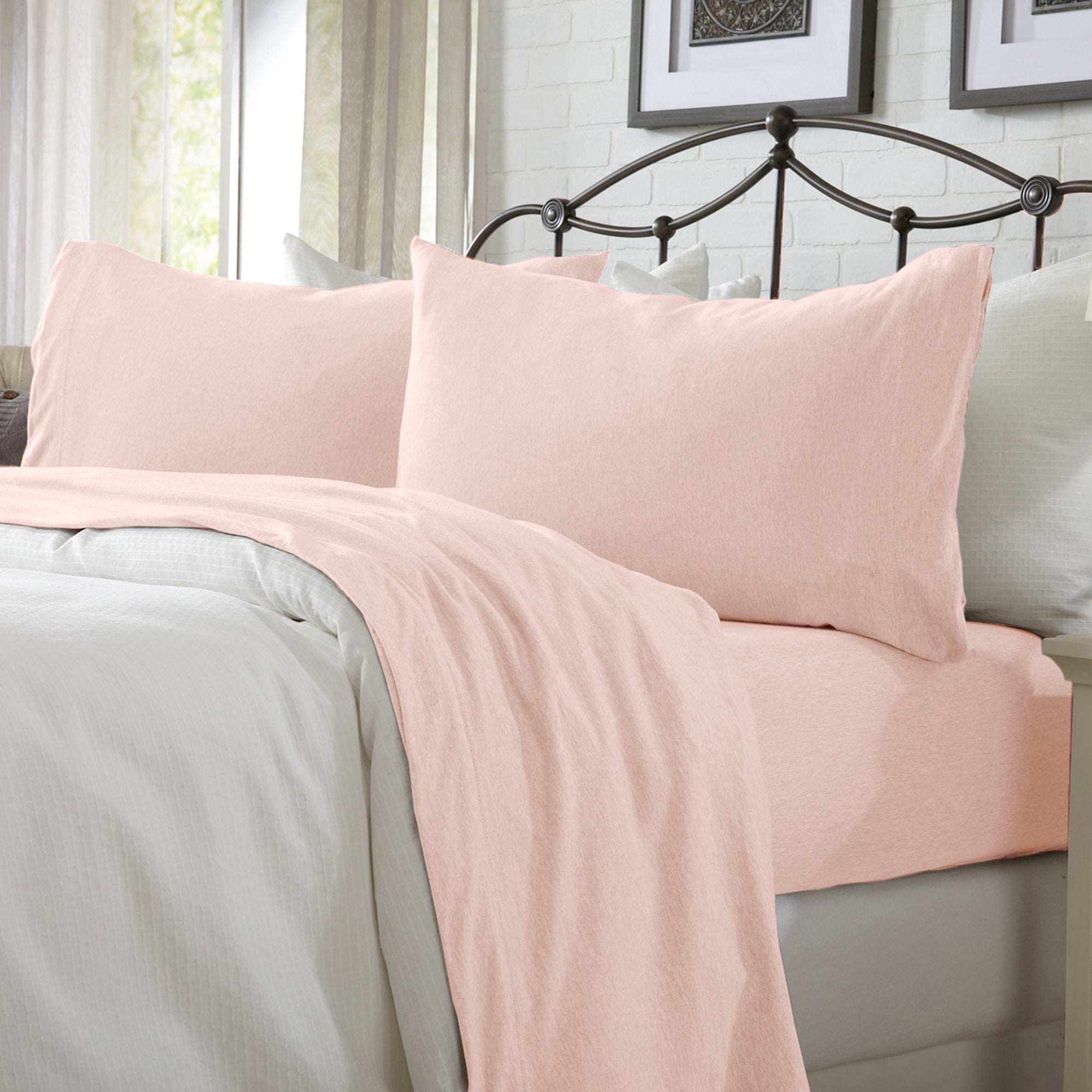 Blush Pink Full Cotton Blend Jersey Knit Sheet Set