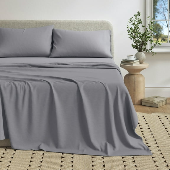 Cotton Heathered Melange Jersey Knit Bed Sheet Set (Full, Heathered Denim Blue)