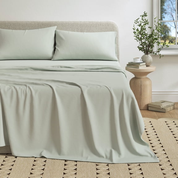 Cotton Heathered Melange Jersey Knit Bed Sheet Set (Queen, Green)