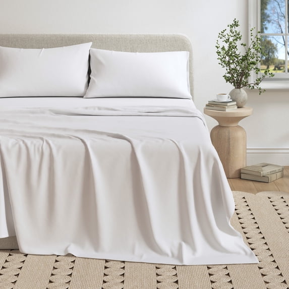 Cotton Heathered Melange Jersey Knit Bed Sheet Set (Queen, Winter White)