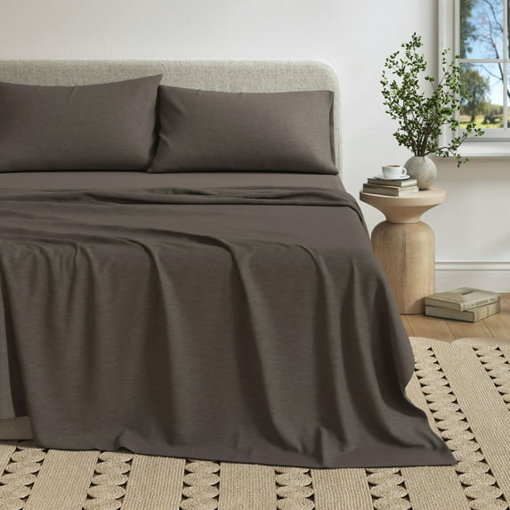 Cotton Heathered Melange Jersey Knit Bed Sheet Set (Twin, Charcoal)