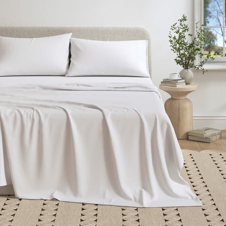 Cotton Heathered Melange Jersey Knit Bed Sheet Set (Twin, Winter White)