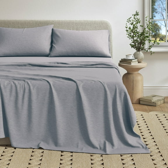 Cotton Heathered Melange Jersey Knit Bed Sheet Set, Twin, 3 Pieces