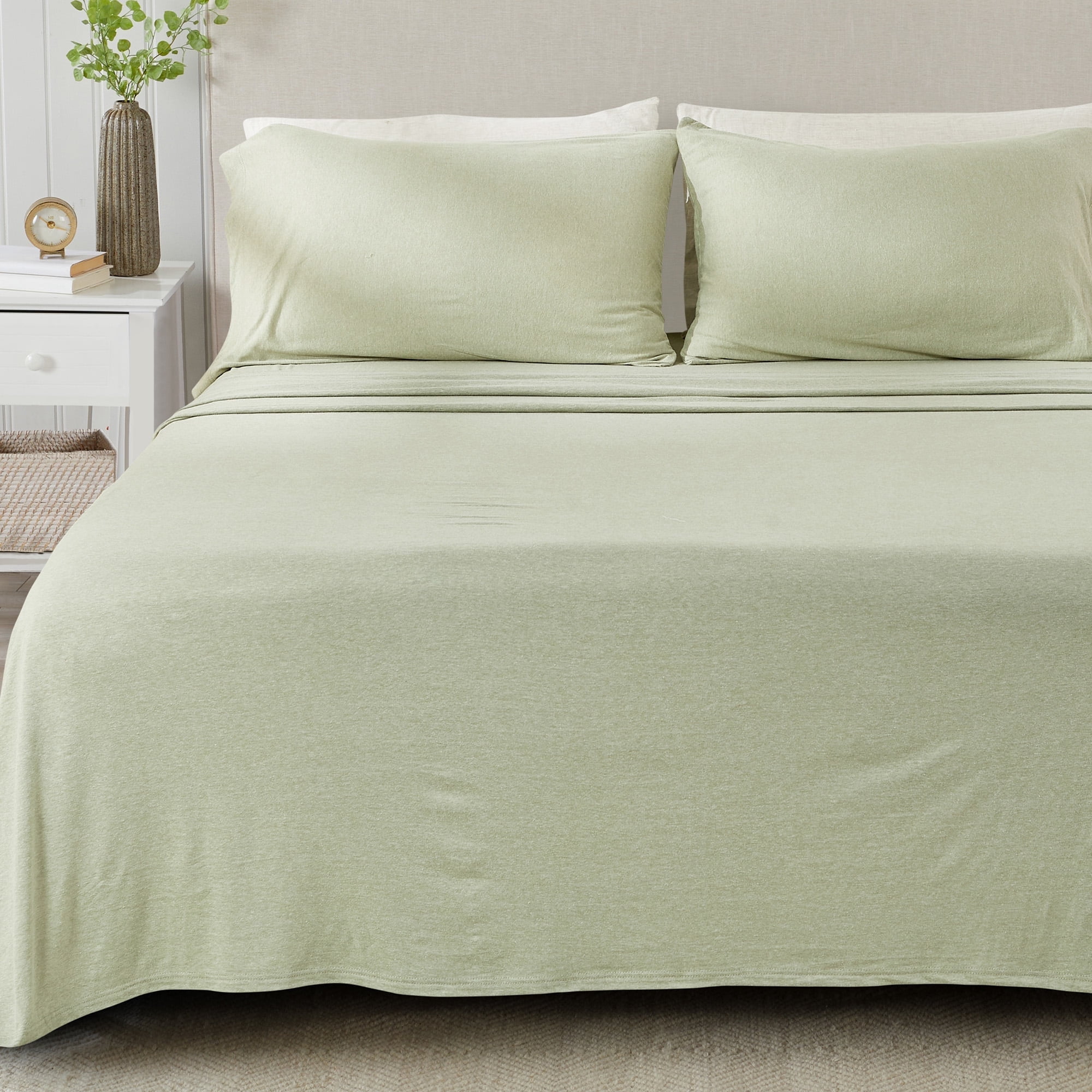 Heathered Eucalyptus Twin Cotton Blend Jersey Knit Sheet Set