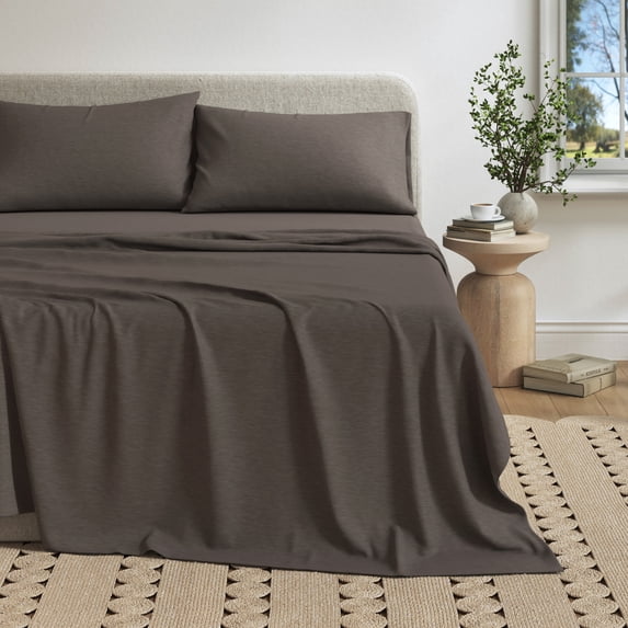 Cotton Heathered Melange Jersey Knit Bed Sheet Set (Twin / Twin XL, Charcoal)