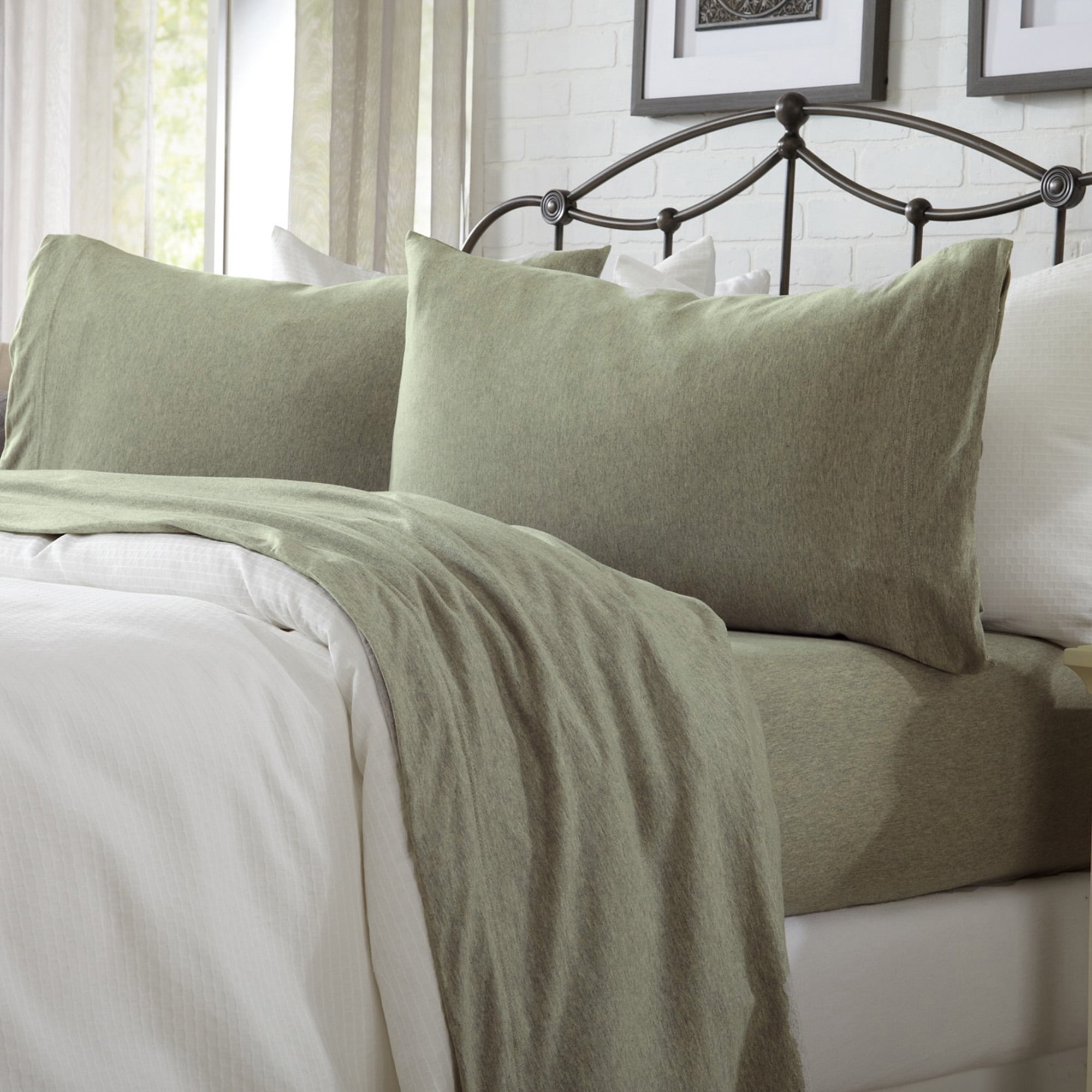Heathered Eucalyptus Twin XL Cotton Polyester Jersey Sheet Set