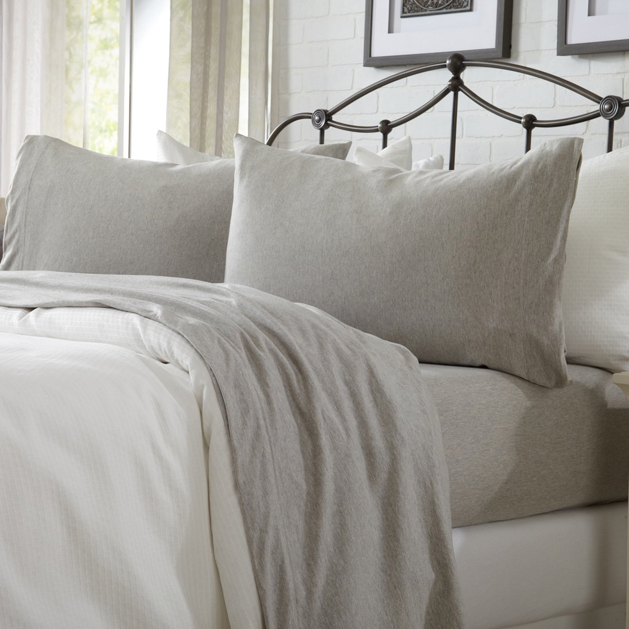 Ultra-Soft Light Grey Cotton Polyester Jersey Twin XL Sheet Set