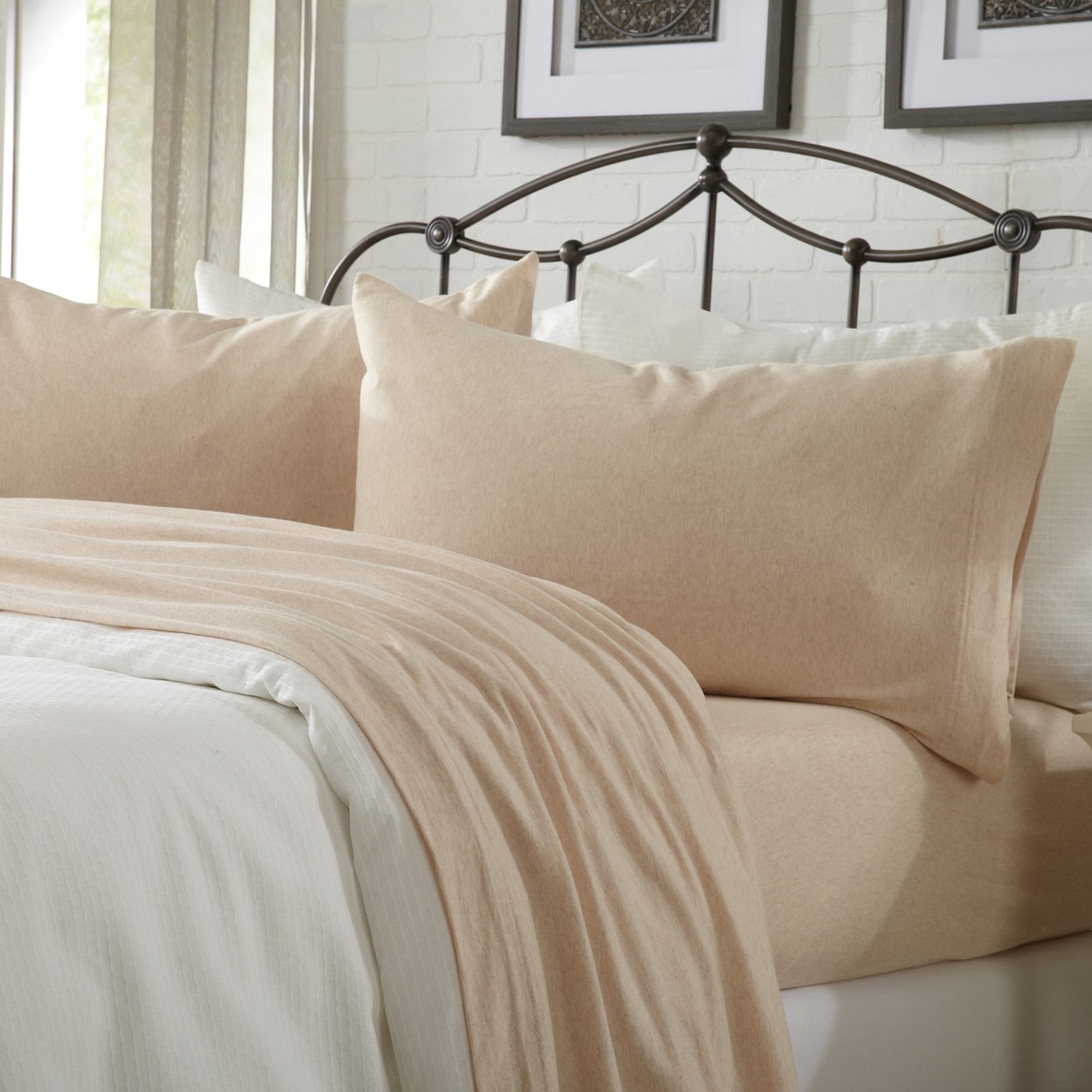Cotton Heathered Melange Jersey Knit Queen Bed Sheet Set, Twin XL, 3 ...