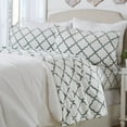 thumbnail image 1 of Great Bay Home Lattice Velvet Plush 4-Piece Sheet Set (Queen, Lattice - White / Jade), 1 of 5