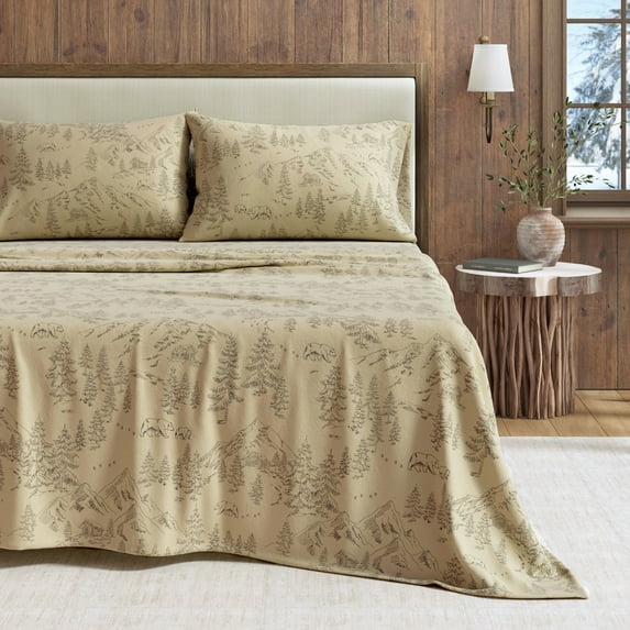 Great Bay Home Lodge Flannel Sheet Set - 100% Turkish Cotton - Double Brushed - King, Bear Mountain