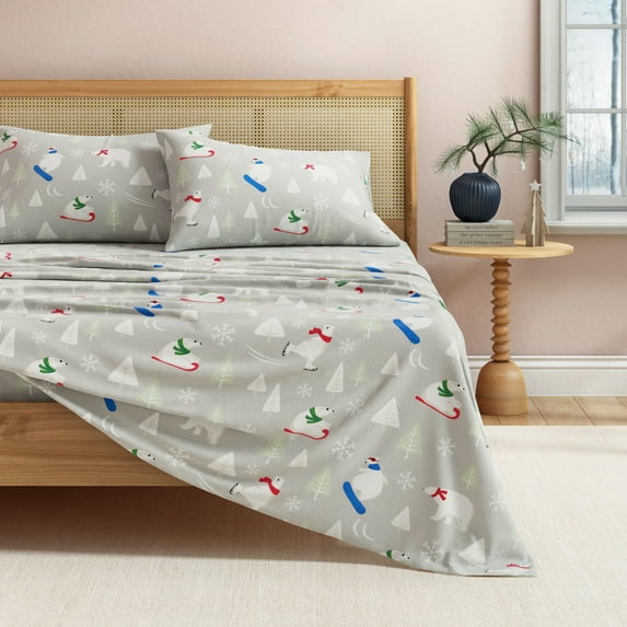 Great Bay Home Lodge Flannel Sheet Set - 100% Turkish Cotton - Double Brushed - King, Polar Bears