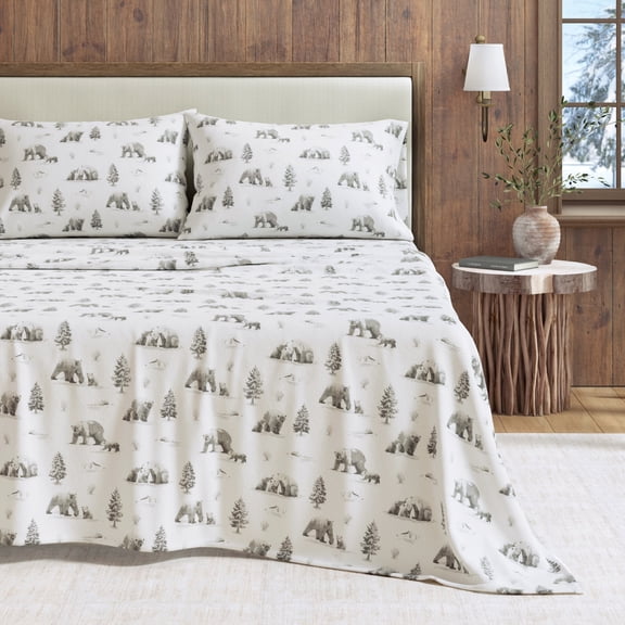 Great Bay Home Lodge Flannel Sheet Set - 100% Turkish Cotton - Double Brushed - Queen, North Pole Polar Bears