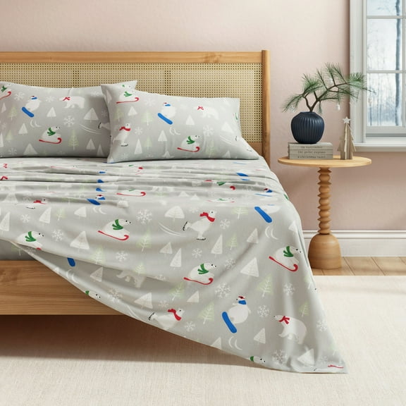 Great Bay Home Lodge Flannel Sheet Set - 100% Turkish Cotton - Double Brushed - Queen, Polar Bears