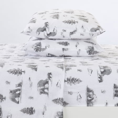 Great Bay Home Lodge Printed 100% Turkish Cotton Flannel Sheet Set