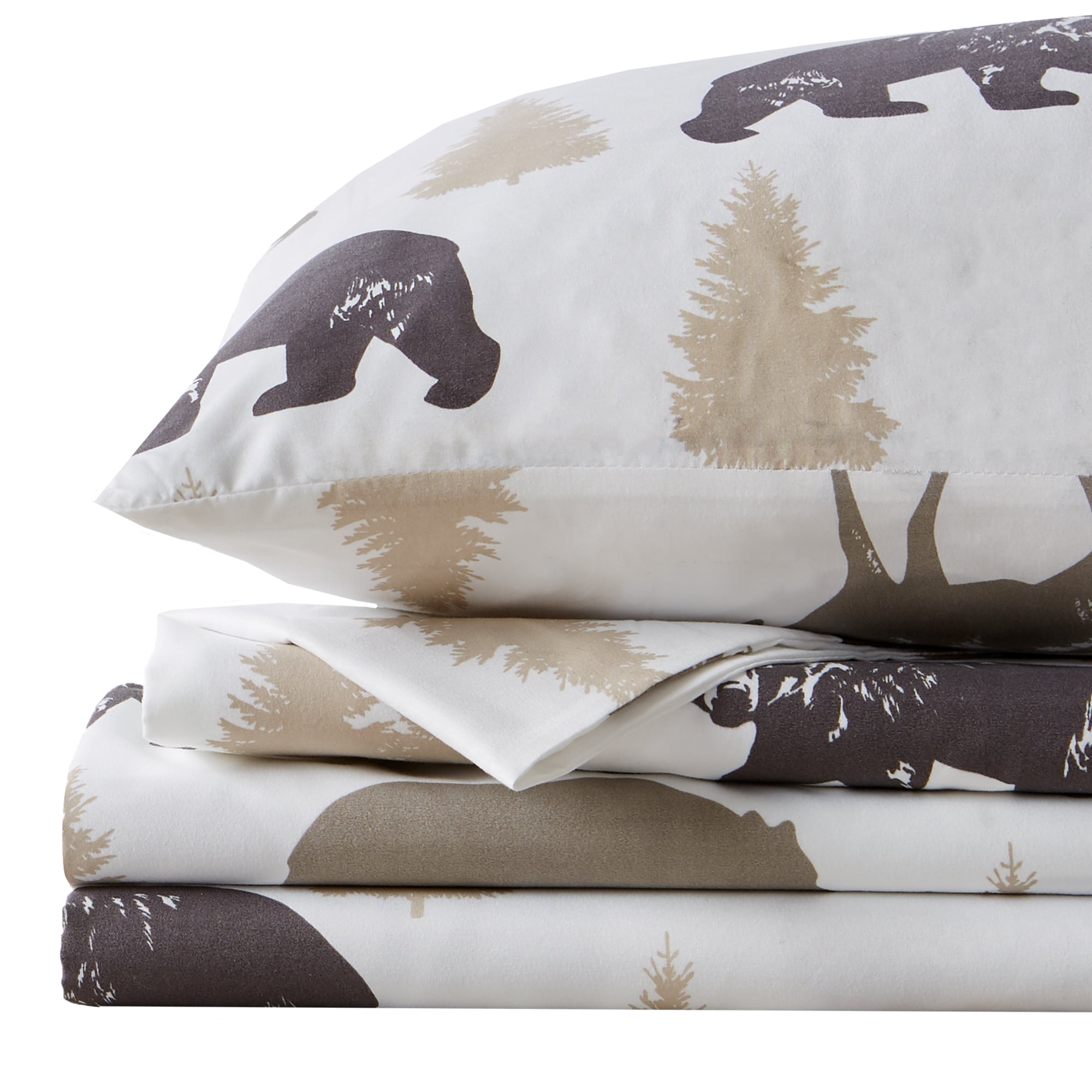 King Size Gray Lodge Bear Print Microfiber Sheet Set