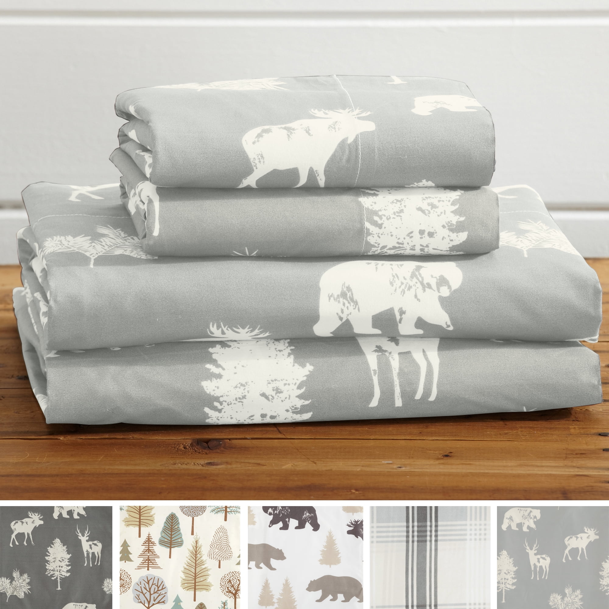 Queen Light Grey Forest Animal Microfiber Sheet Set