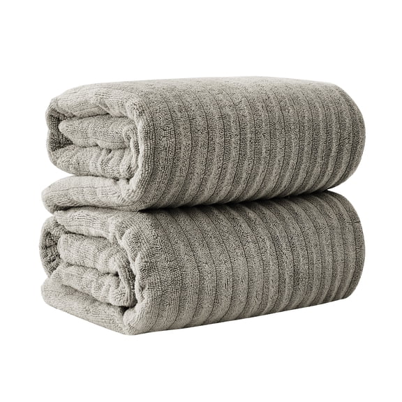 Great Bay Home Luxury 100% Cotton Ribbed Texture 2-Pack Bath Sheet Set, Mid Grey