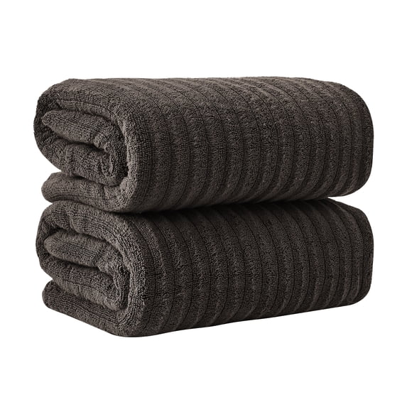 Great Bay Home Luxury 100% Cotton Ribbed Texture 2-Pack Bath Sheet Set, Midnight Grey