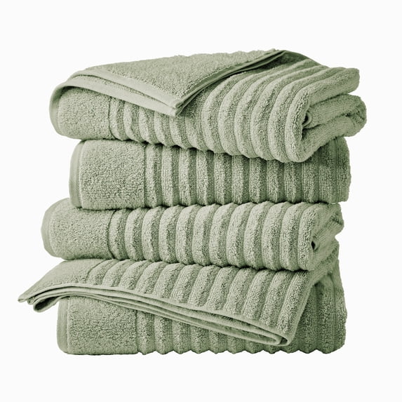 Great Bay Home Luxury 100% Cotton Ribbed Texture 4-Pack Bath Towel Set, Eucalyptus