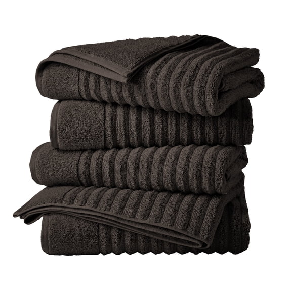 Great Bay Home Luxury 100% Cotton Ribbed Texture 4-Pack Bath Towel Set, Midnight Grey