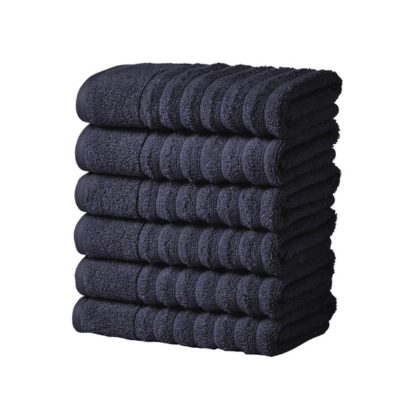 Great Bay Home Luxury 100% Cotton Ribbed Texture 6-Pack Hand Towel Set, Navy Blue