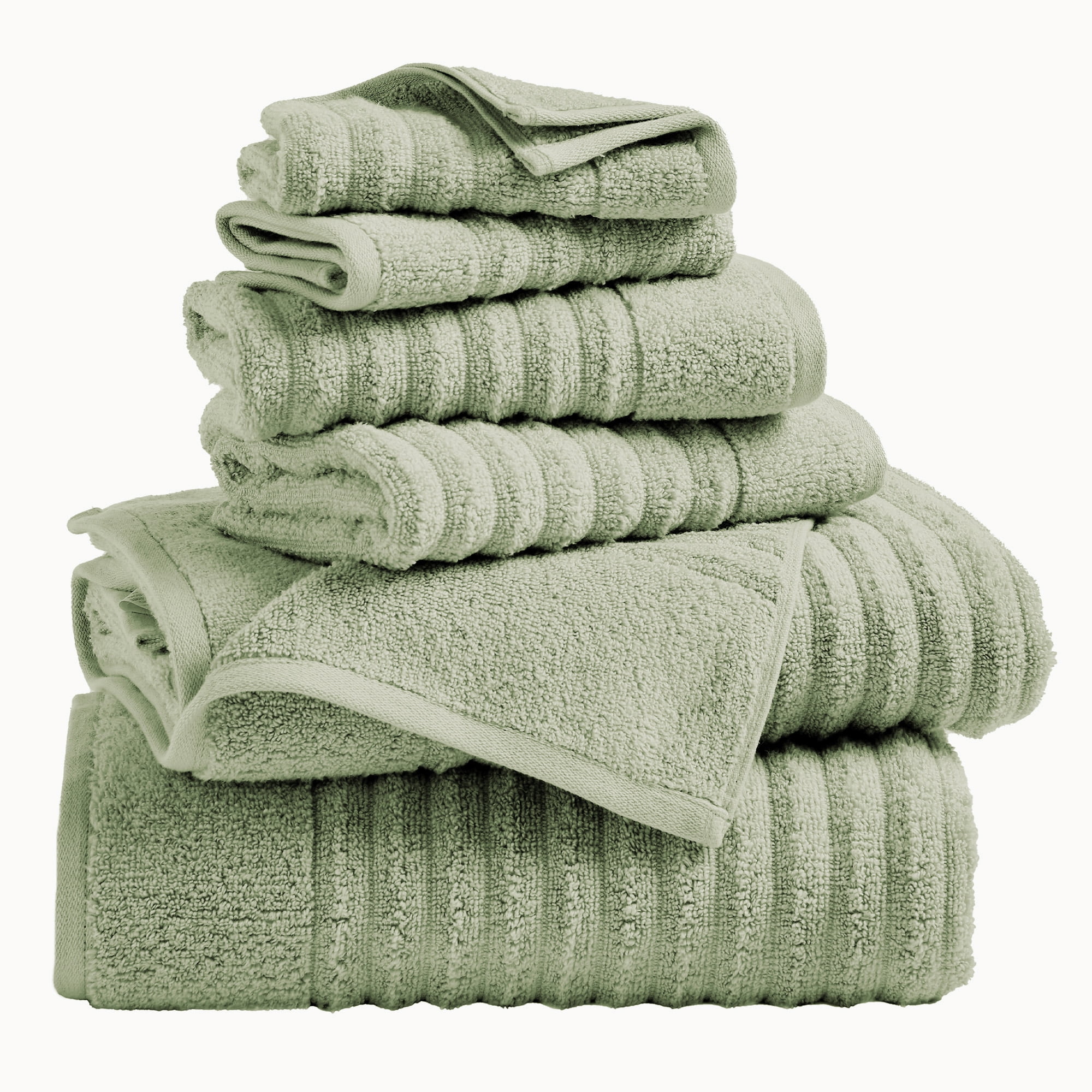 Great Bay Home 100% Cotton Ribbed Texture 6-Piece Towel Set, Eucalyptus ...