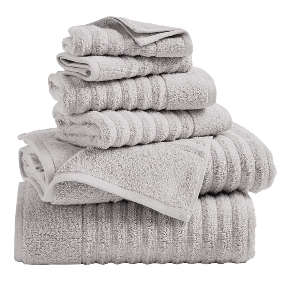 Great Bay Home 100% Cotton Ribbed Texture 6-Piece Towel Set, Soft Grey