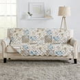 thumbnail image 1 of Great Bay Home Maribel Reversible Floral Microfiber Sofa Protector, Taupe & Blue, 1 of 7