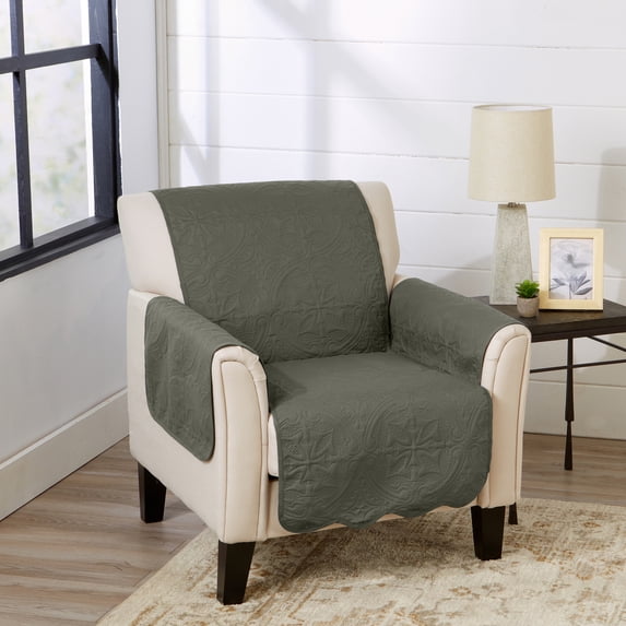 Reversible Quilted Furniture Protector, Machine Washable Slipcover, Chair, Sage Green / Light Gray