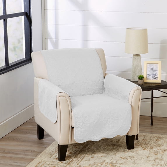 Reversible Quilted Furniture Protector, Machine Washable Slipcover, Chair, White / Sand