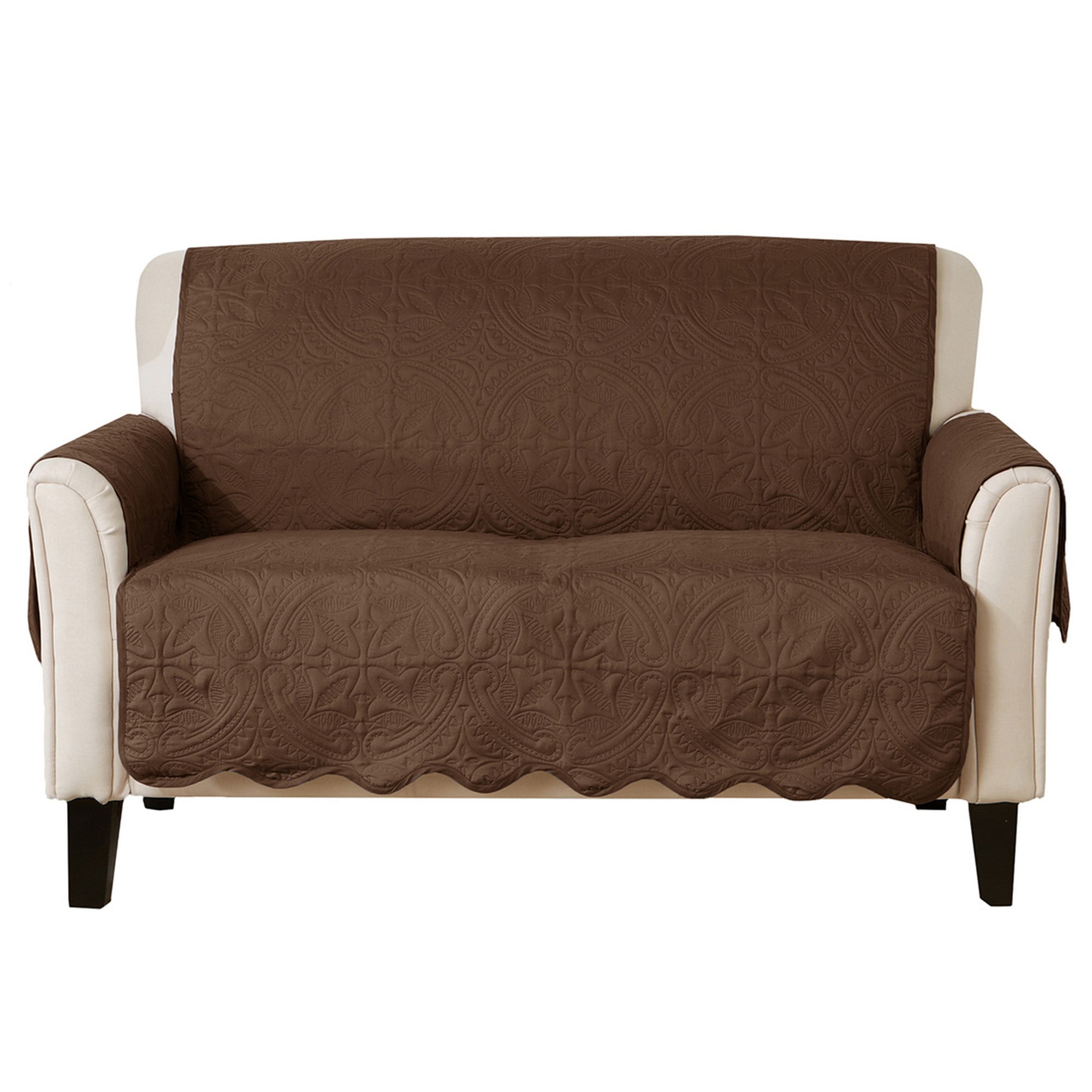 Chocolate and Taupe Microfiber Reversible Loveseat Slipcover