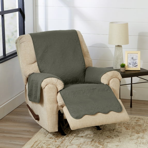 Reversible Quilted Furniture Protector, Machine Washable Slipcover, Recliner, Sage Green / Light Gray