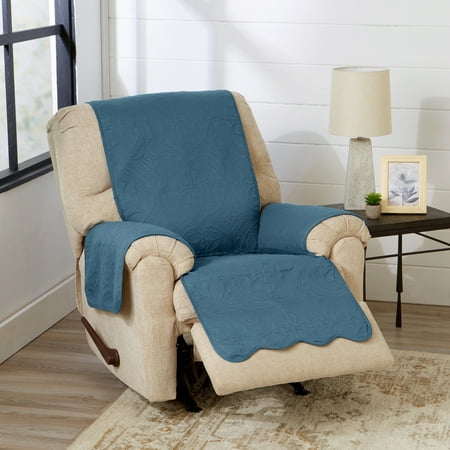 Reversible Quilted Furniture Protector, Machine Washable Slipcover, Recliner, Smoke Blue / Ivory