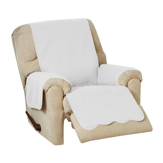 Great Bay Home Medallion Stitched Reversible Washable Pet Furniture Protector (Recliner, White/Sand)