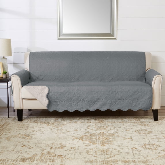 Reversible Quilted Furniture Protector, Machine Washable Slipcover, Sofa, Mirage Gray / Flax