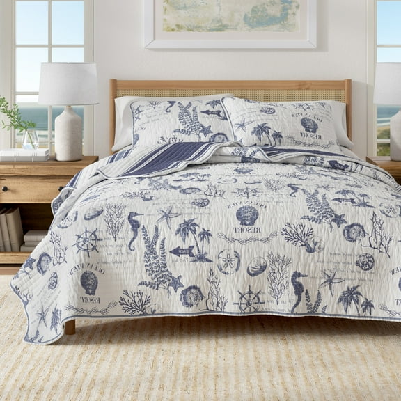 Great Bay Home Nautical Motif Reversible Cotton Twin / Twin XL Quilt Set