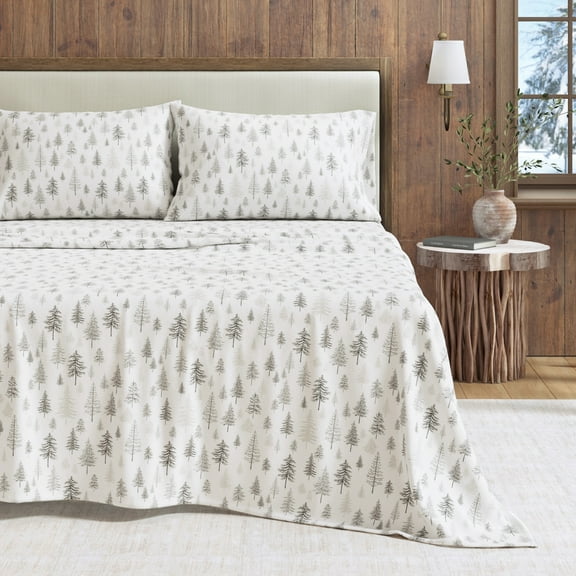 Great Bay Home Lodge Flannel Sheet Set - 100% Turkish Cotton - Double Brushed (Full, Truckee - Grey)