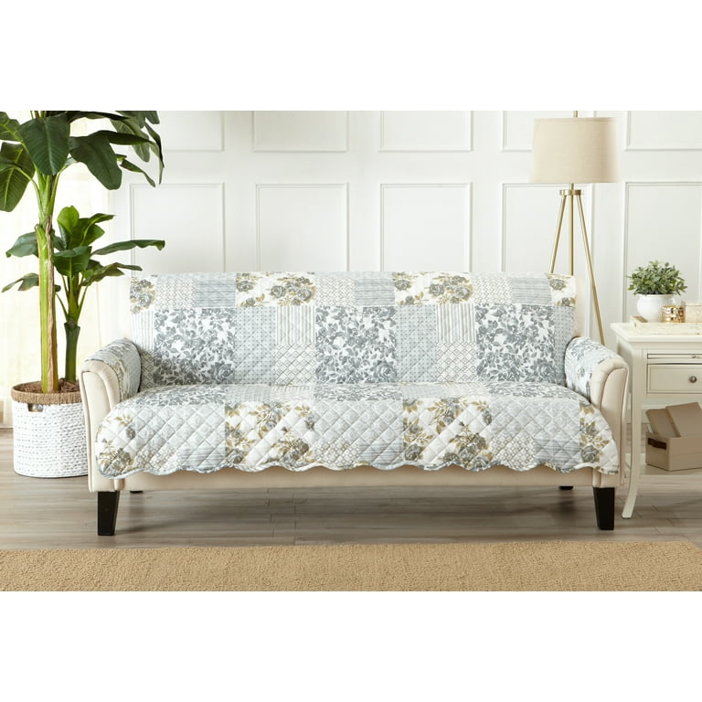 Great Bay Home Patchwork Scalloped Sofa Furniture Protector Grey