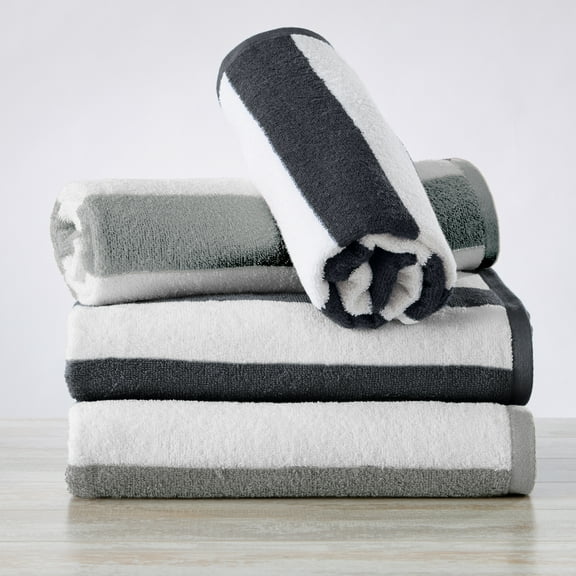 Great Bay Home Plush Cotton Durable Beach Towel (4 Pack- 30" x 60", Light Grey / Dark Grey)