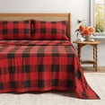 thumbnail image 1 of Great Bay Home Printed Flannel Sheet Set - 100% Turkish Cotton - Double Brushed - Twin, Buffalo Check - Red / Black, 1 of 6
