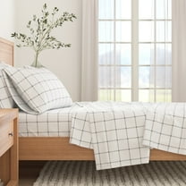 Great Bay Home Printed Flannel Sheet Set - 100% Turkish Cotton - Double Brushed - Twin, Windowpane - White / Grey
