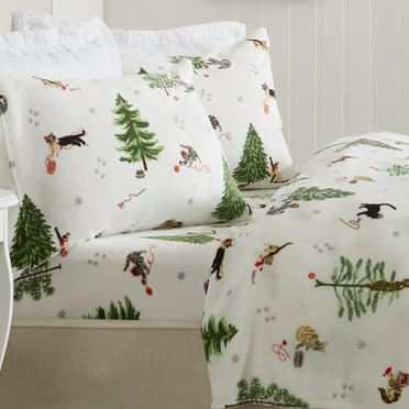 Great Bay Home Printed Velvet Plush Warm and Cozy Fleece Sheet Set  (California King, Winter Cats)