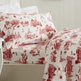 thumbnail image 1 of Great Bay Home Printed Velvet Plush Warm and Cozy Fleece Sheet Set  (Queen, Snowtown Toile - Red), 1 of 9