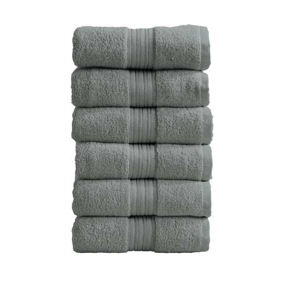 Great Bay Home Quick-Dry 100% Cotton 6 Pack Hand Towel Set, Steel Blue
