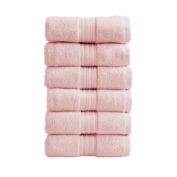 Great Bay Home Quick-Dry 100% Cotton 6 Pack Hand Towel Set, Pink.